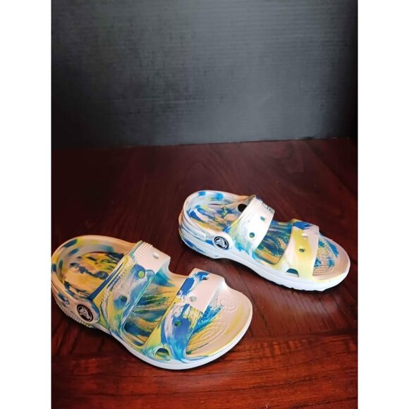 Crocs Classic Marbled Clogs Girls Size 7C Blue & Yellow - Picture 2 of 5